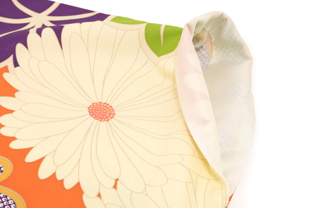 袴用二尺袖着物 ブランド bonheur saisons（ボヌールセゾン） 橙色 オレンジ 菊 紅葉 もみじ 花 菊紗綾形 レトロモダン 小振袖 卒業式 女性 レディース 仕立て上がり_2