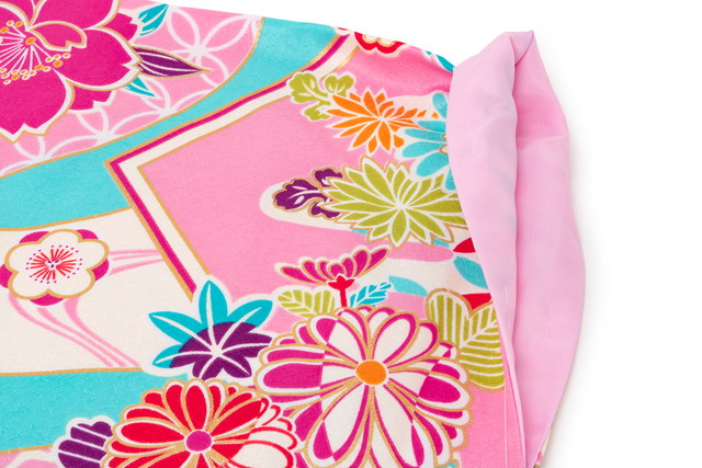 袴用二尺袖着物 ピンク 水色 牡丹 菊 桜 梅 花 七宝 色紙 小