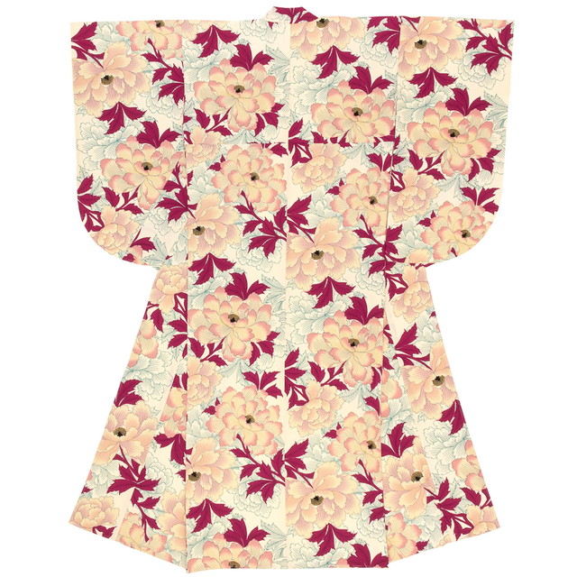 二尺袖着物 卒業式 袴 レディース クリーム ピンク 牡丹 ボタン 花 フラワー ラメ 縮緬 ちりめん アートモダン 芸艸堂（うんそうどう） UNSOUDO 小振袖 謝恩会 女性 仕立て上がり 日本製