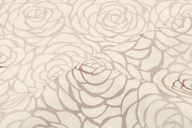 二尺袖 着物 単品 ライトベージュ バラ 薔薇 花柄 フラワー レトロ