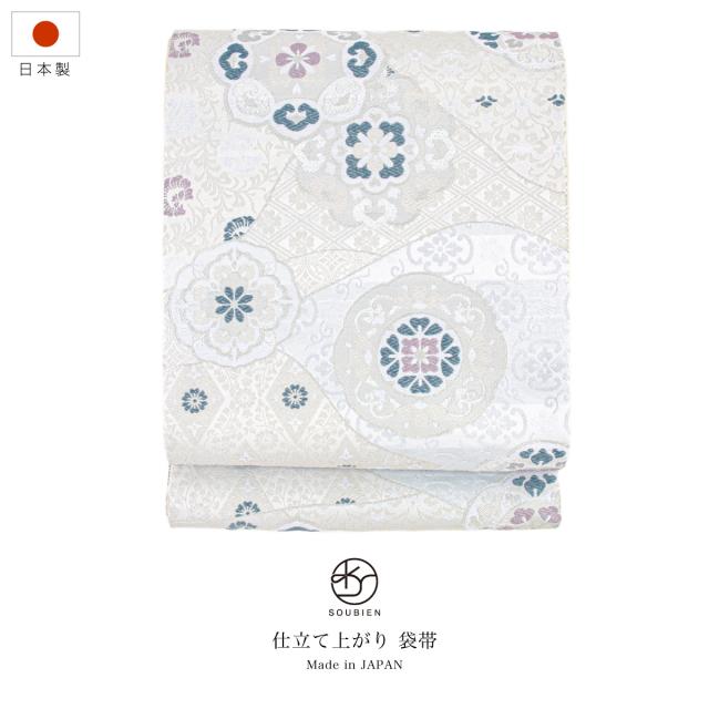 袋帯 単品 レディース 小杉織物 訪問着 礼装 正装 フォーマル シルバー 稜花唐花 全通柄 ポリエステル 仕立て上がり 日本製 送料無料