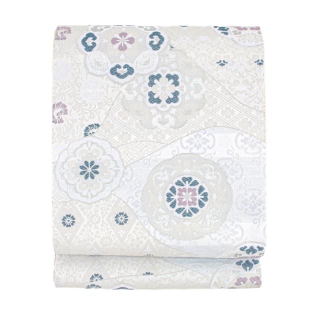 袋帯 単品 レディース 小杉織物 訪問着 礼装 正装 フォーマル シルバー 稜花唐花 全通柄 ポリエステル 仕立て上がり 日本製 送料無料 袋帯 単品 レディース 小杉織物 訪問着 礼装 正装 フォーマル シルバー