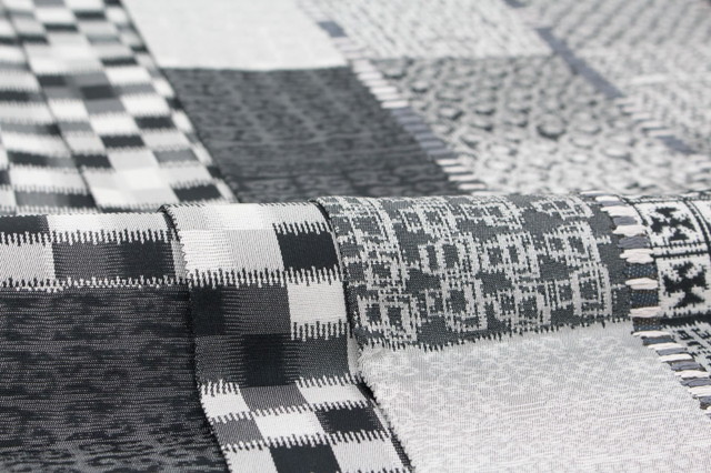 袋帯 未仕立て 灰色 グレー 黒 格子 チェック 絹 六通柄 京都西陣織 607 老舗 おび弘 カジュアル 日本製 袋帯 未仕立て 灰色 グレー 黒 格子 チェック 絹 六通柄 京都西陣織