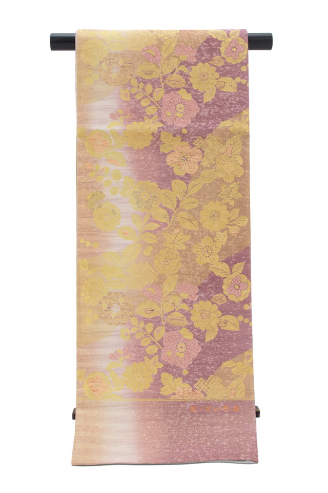 未仕立て】袋帯 振袖用 赤紫色 パープル 金色 ゴールド グラデーション