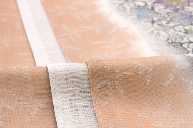 未仕立て】袋帯 フォーマル ピンク系 白系 灰色 花唐草 正絹 弥栄織物