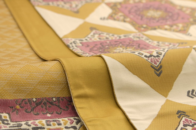 袋帯 風通織 コプト裂 未仕立て】袋帯 黄土色 オークル 薄茶色