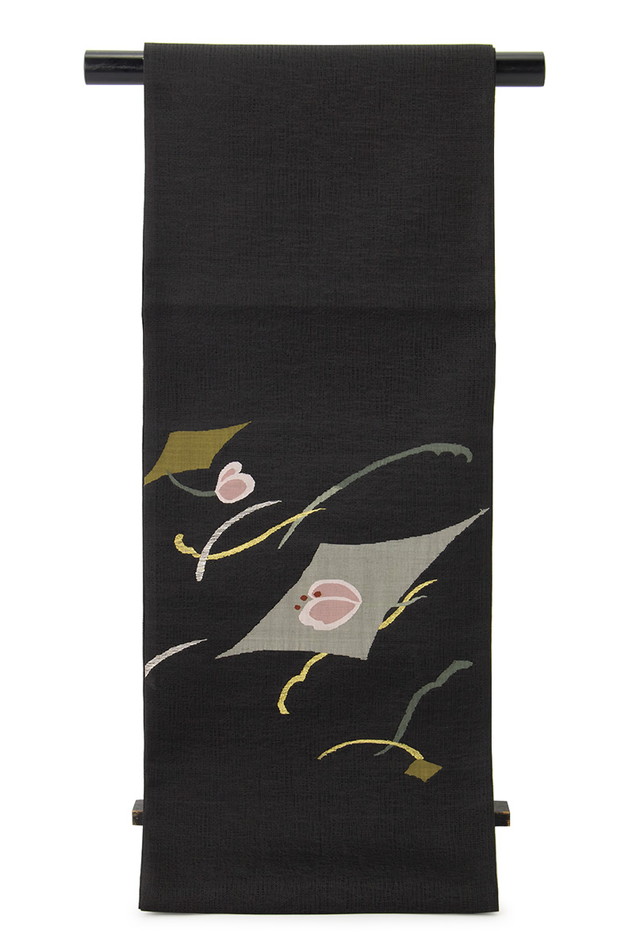 D 夏物 薔薇の花模様 黒色 キラキラ 太鼓 正絹 薄物 絽 紗 袋帯 D 夏物