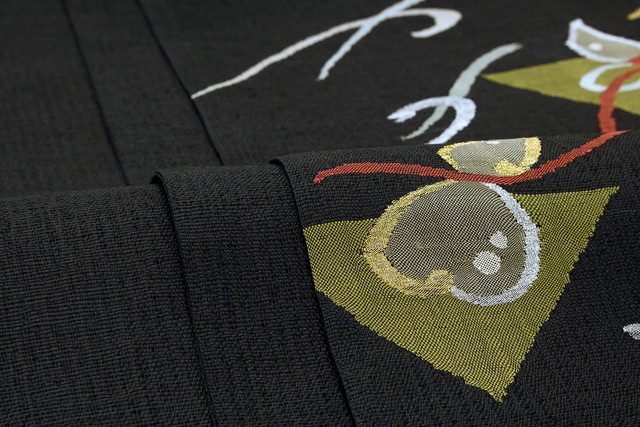 未仕立て】袋帯 黒 ブラック 流水 瓢箪 綴織 正絹 お太鼓柄 フォーマル