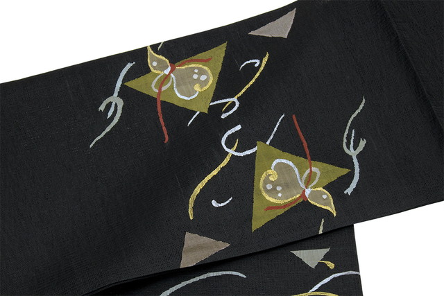 【未仕立て】袋帯 黒 ブラック 流水 瓢箪 綴織 正絹 お太鼓柄 カジュアル 夏向き 未仕立て】袋帯 黒 ブラック 流水 瓢箪 綴織 正絹 お太鼓柄 フォーマル