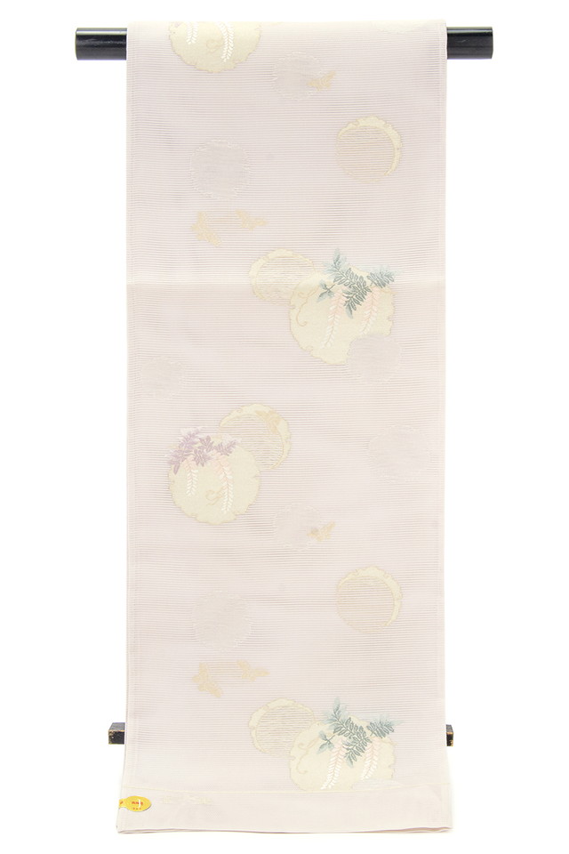 【未仕立て】袋帯 姫野織物 ピンク系 ライトピンク 藤 雪輪 蝶 絽 京都西陣織 555 六通柄 夏向き フォーマルカジュアル 日本製 未仕立て】袋帯 姫野織物 ピンク系 ライトピンク 藤 雪輪 蝶 絽 京都