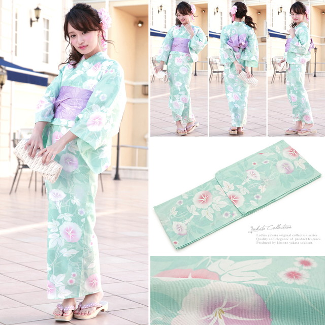 浴衣セット レディース レトロ 浴衣セット 大人 3点セット 緑系