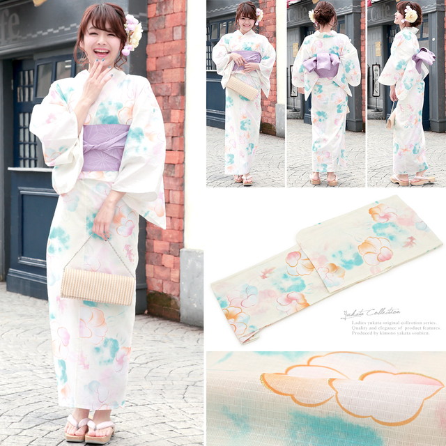 浴衣セット レディース レトロ 浴衣セット 大人 3点セット 白系