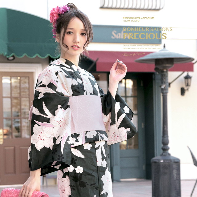 浴衣セット レディース レトロ 浴衣セット 大人 3点セット 緑系 グリーン ピンク 白百合 ユリ ゆり 桜 金魚 花 ラメ 綿麻 半幅帯 女性 ボヌールセゾンの通販は 14,903円