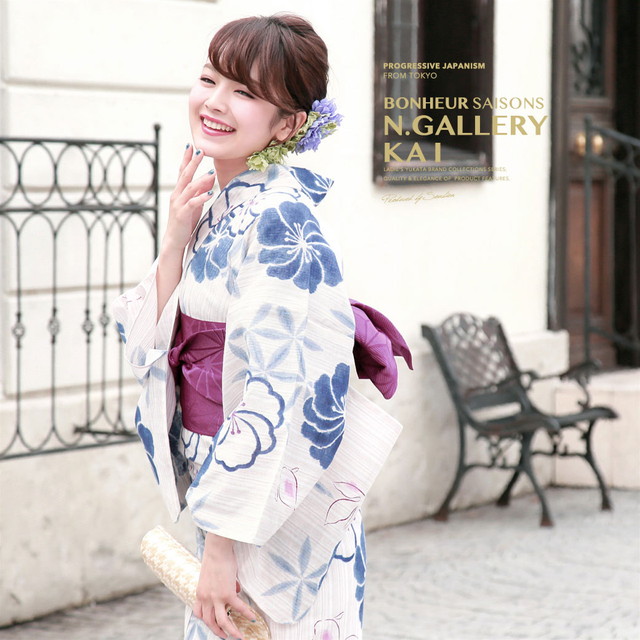 浴衣セット レディース レトロ 浴衣セット 大人 3点セット ベージュ 茶系 紺 紫 金魚 麻の葉 花 綿麻 半幅帯 女性 ボヌールセゾン S フリーの通販は