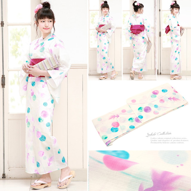 浴衣セット レディース レトロ 浴衣セット 大人 3点セット 白系 ホワイト ピンク 水玉 ドット 金魚 綿 紅梅 兵児帯 女性 ボヌールセゾン 浴衣セット レディース レトロ 浴衣セット 大人 3点セット 白系