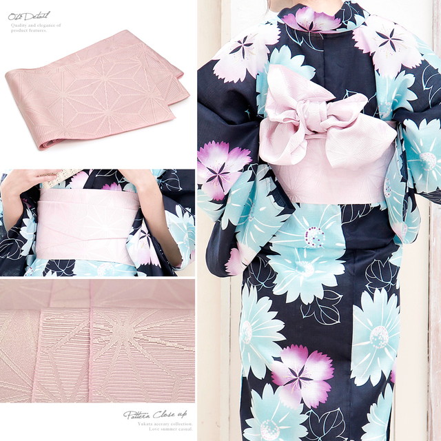 レトロ　レディース　浴衣セット　身丈160cm　ネイビー　花柄　半幅帯　ピンク 浴衣セット レディース レトロ 浴衣セット 大人 3点セット 紺
