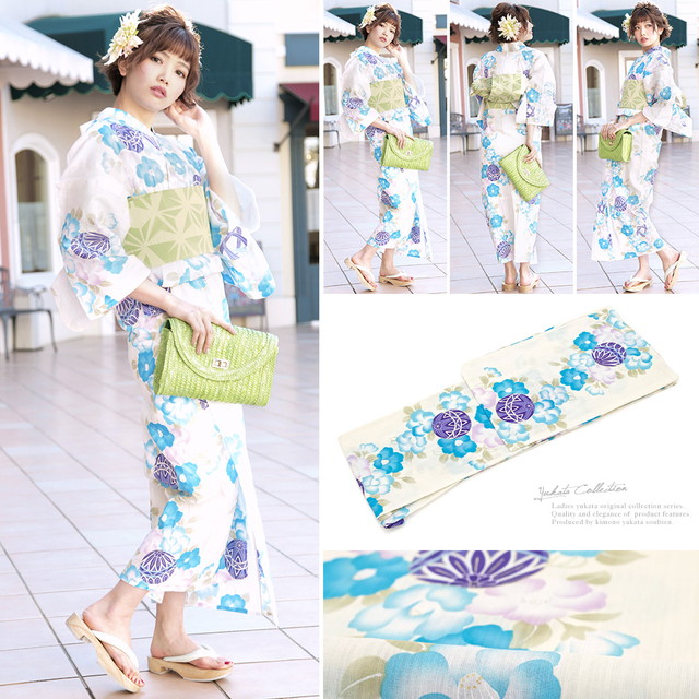 浴衣セット レディース レトロ 浴衣セット 大人 3点セット 白系