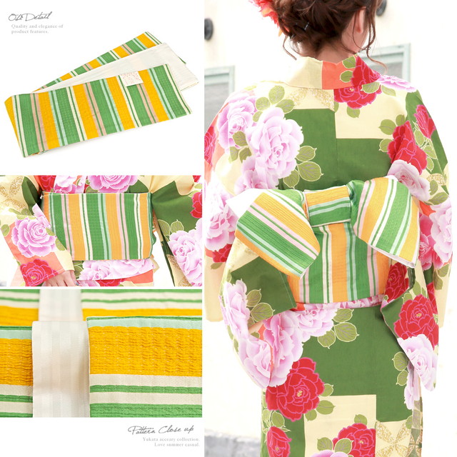 浴衣セット レディース レトロ 浴衣セット 大人 3点セット 緑 グリーン