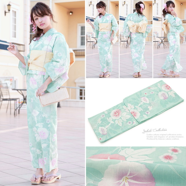 浴衣セット レディース レトロ 浴衣セット 大人 3点セット 緑系