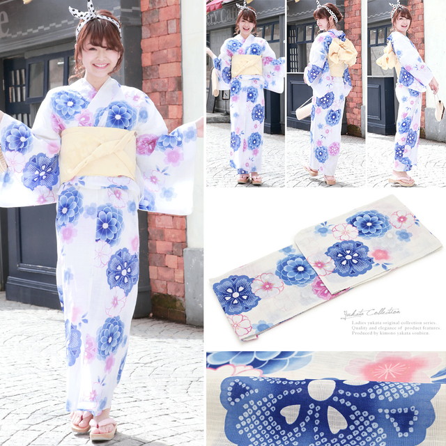 浴衣セット レディース レトロ 浴衣セット 大人 3点セット 白 ホワイト