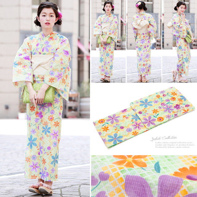 浴衣セット レディース レトロ 浴衣セット 大人 3点セット 緑 グリーン
