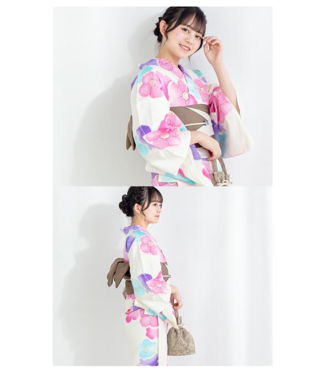 浴衣 セット レディース 浴衣セット 半幅帯 2023 大人 3点セット 白 ホワイト ピンク 花 鹿の子 ラメ グレージュ S フリー 送料無料 浴衣 セット レディース 浴衣セット 半幅帯 2023 大人 3点セット 白