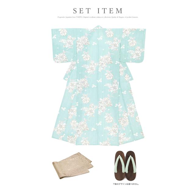 浴衣 セット レディース 浴衣セット 半幅帯 大人 3点セット ブルー