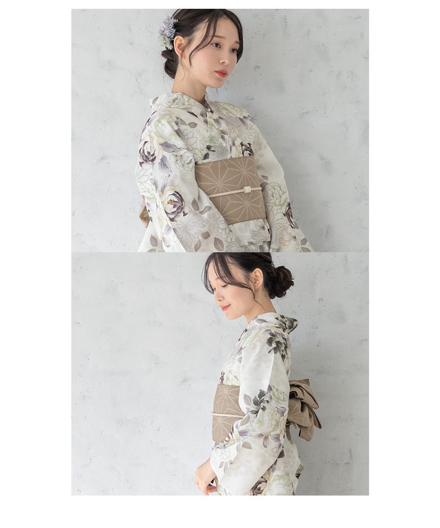 浴衣 セット レディース 浴衣セット 半幅帯 2023新作 大人 3点セット ライトベージュ 牡丹 菊 花 フラワー モダン ベージュ フリー ボヌールセゾン 送料無料 浴衣 セット レディース 浴衣セット 半幅帯 2023新作 大人 3点セット