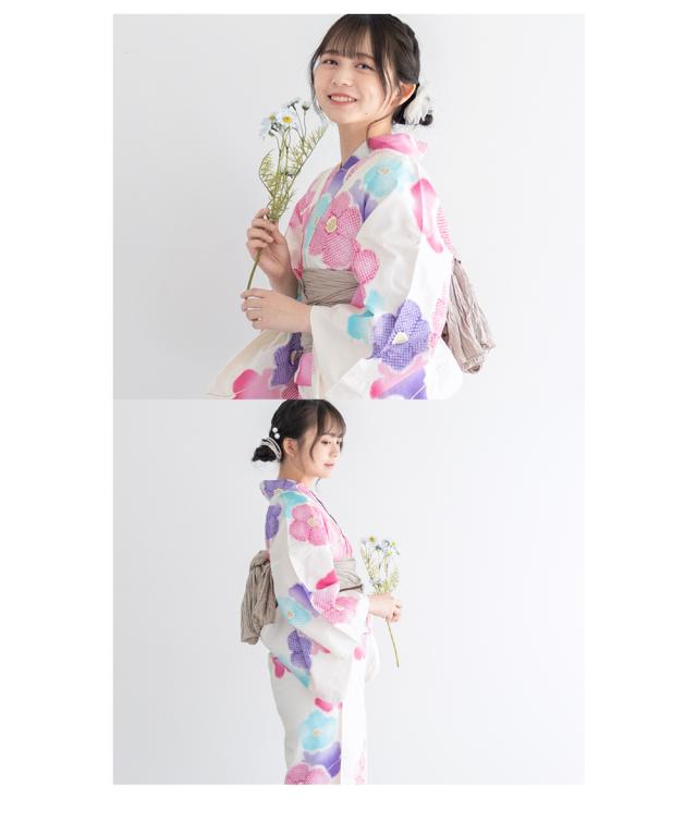 浴衣 セット レディース 浴衣セット 兵児帯 2023 大人 3点セット 白 ホワイト ピンク 花 鹿の子 ラメ 白茶 S フリー 送料無料 浴衣 セット レディース 浴衣セット 兵児帯 2023 大人 3点セット 白