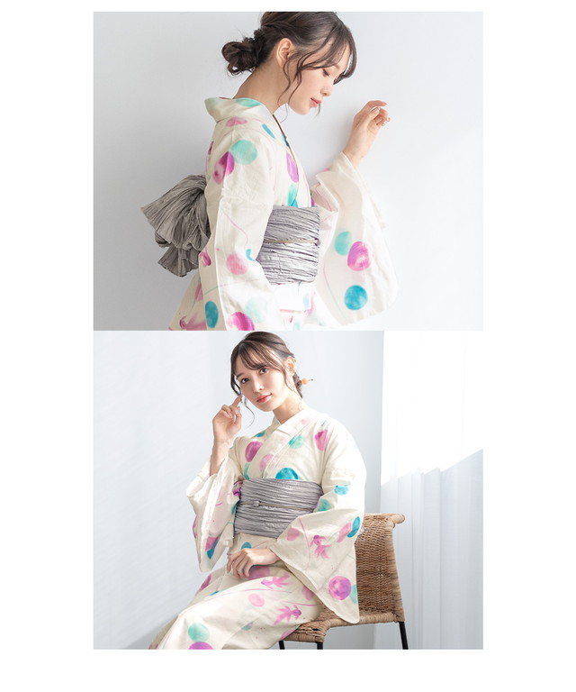 浴衣 セット レディース 浴衣セット 兵児帯 2023 大人 3点セット 白 クリームホワイト 水色 濃紫 水玉 ドット 金魚 グレージュ フリー ボヌールセゾン 送料無料 浴衣 セット レディース 浴衣セット 兵児帯 2023 大人 3点セット 白