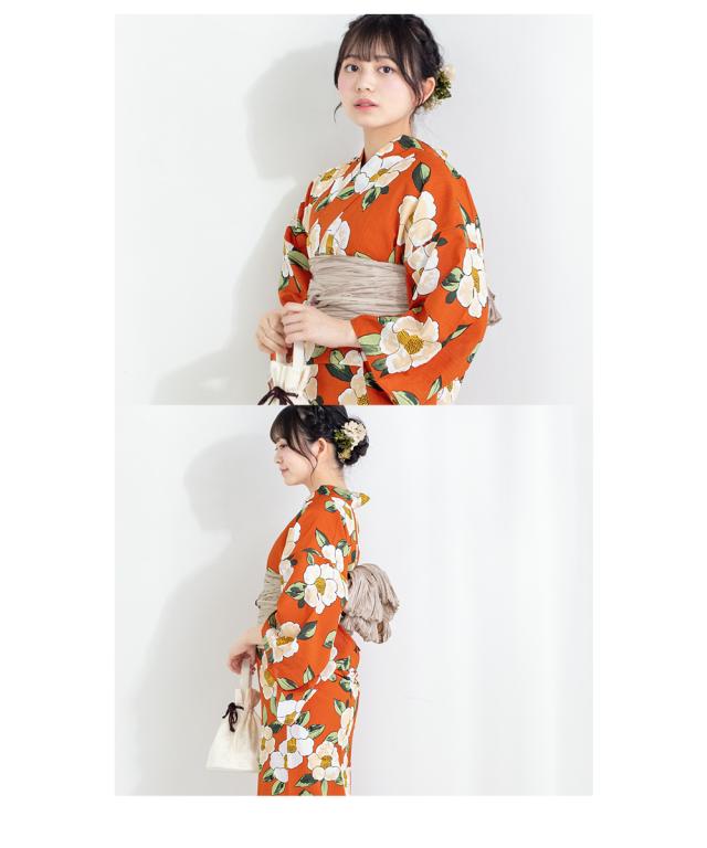 花柄 浴衣 クリーム色 オレンジ、兵児帯セット 花柄 浴衣 クリーム色 オレンジ、兵児帯セット 花柄 浴衣 クリーム色