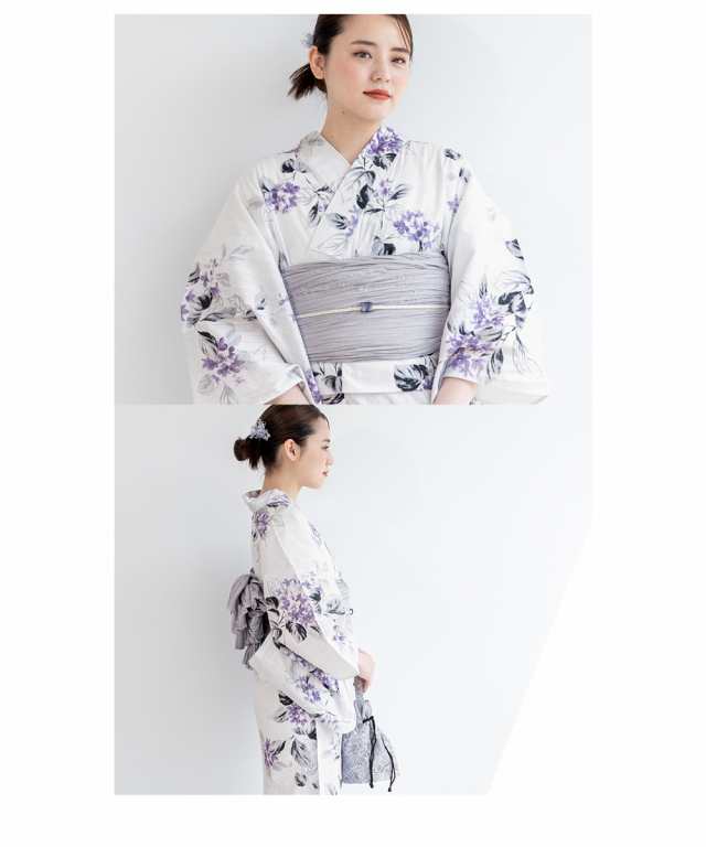 浴衣6点セット あじさい 紫陽花柄 花柄浴衣 パープル 紫 賄っ
