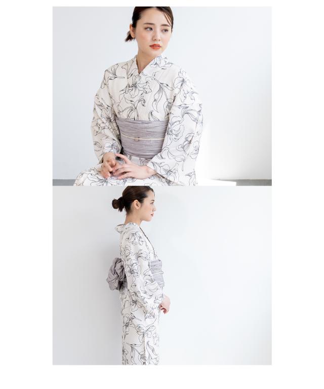 浴衣 セット レディース 浴衣セット 兵児帯 2023新作 大人 3点セット 吸水速乾 CoolPass ホワイト系 白 アイリス 花 グレージュ S フリー 送料無料 浴衣 セット レディース 浴衣セット 兵児帯 2023新作 大人 3点セット