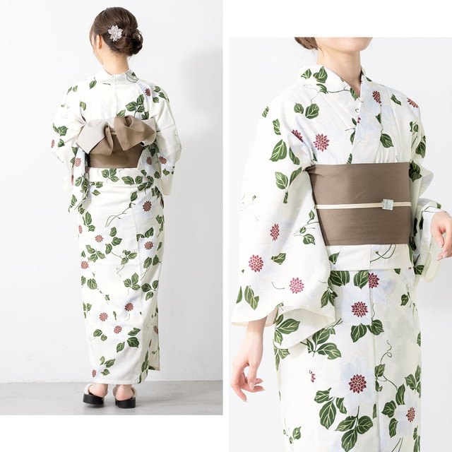 浴衣セット レディース 浴衣セット 半幅帯 大人 3点セット ホワイト 白