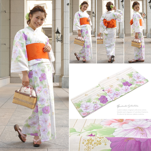 浴衣セット レディース レトロ 浴衣セット 大人 3点セット 白 ホワイト