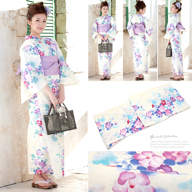 浴衣セット レディース レトロ 浴衣セット 大人 3点セット 白系