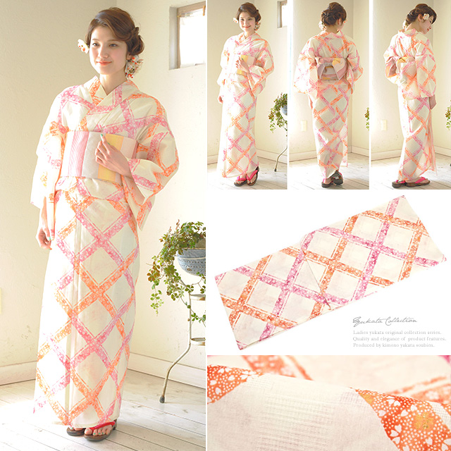 浴衣セット レディース レトロ 浴衣セット 大人 3点セット クリーム