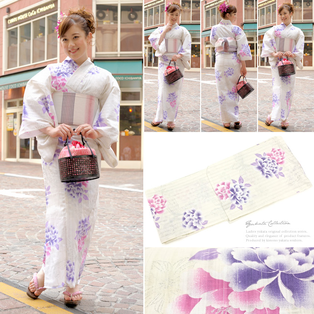 浴衣セット レディース レトロ 浴衣セット 大人 3点セット 白 ホワイト