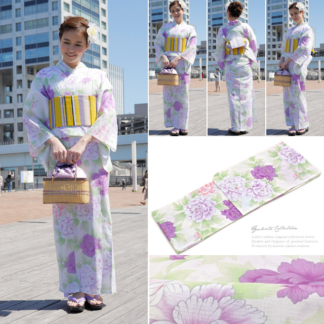 浴衣セット レディース レトロ 浴衣セット 大人 3点セット 白 ホワイト