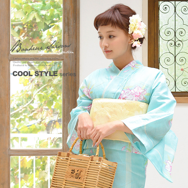 レトロ　浴衣　セット　150cm　女の子　ネイビー　花柄　作り帯　黄　兵児帯 assort-knset0027_s1.jpg