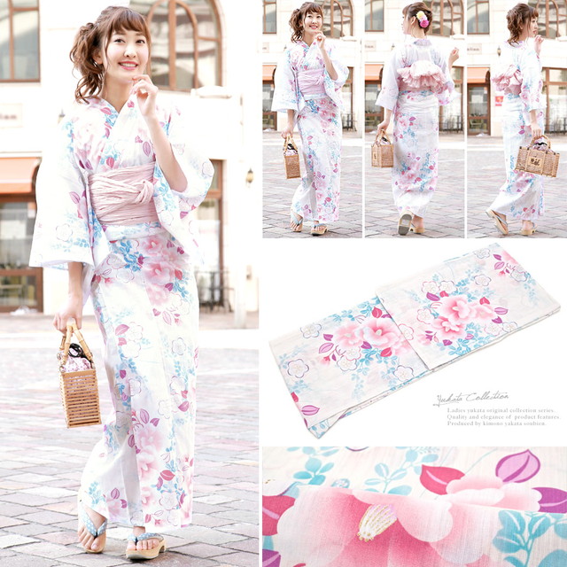 浴衣セット レディース レトロ 浴衣セット 大人 3点セット 白系