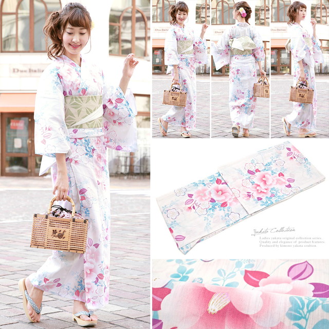 浴衣セット レディース レトロ 浴衣セット 大人 3点セット 白系