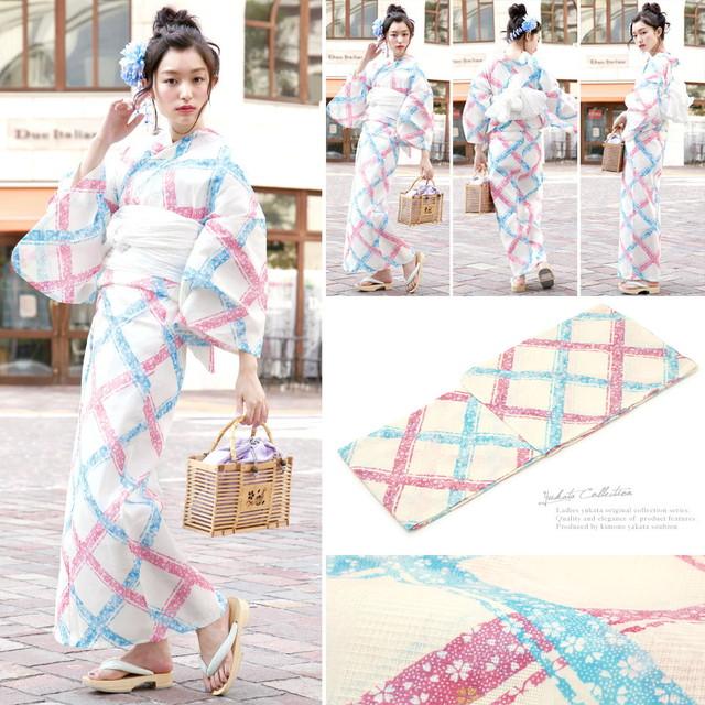 浴衣セット レディース レトロ 浴衣セット 大人 3点セット クリーム
