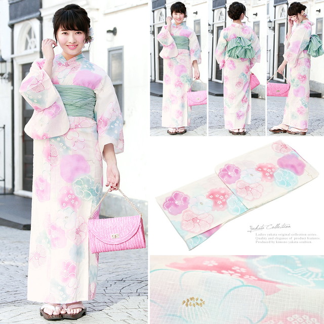 浴衣セット レディース レトロ 浴衣セット 大人 3点セット 白系
