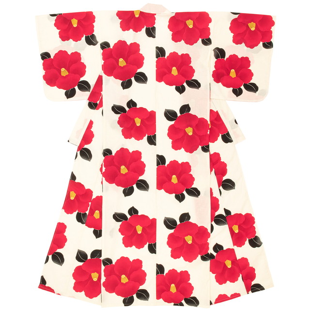 浴衣 レディース ホワイト 白 レッド 赤 椿 ツバキ 花 フラワー 綿 夏祭り 花火大会 女性用 仕立て上がり【Sサイズ】【フリーサイズ】【送料無料】