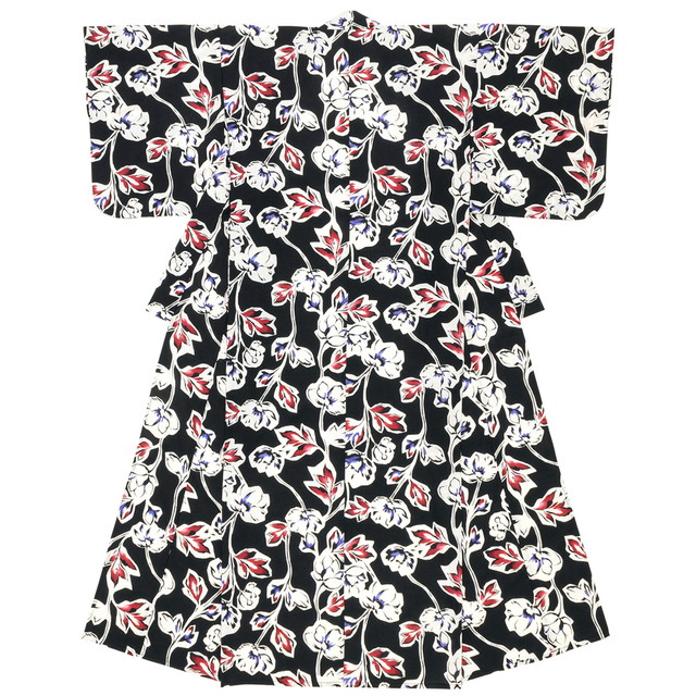 浴衣 レディース ブラック 黒系 赤 紫 花 フラワー モダン 綿 夏祭り 花火大会 女性用 仕立て上がり【Sサイズ】【フリーサイズ】【送料無料】の通販は 9,700円