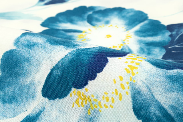 浴衣 レディース ホワイト 白系 ネイビー 藍 ポピー 花 フラワー 綿 夏