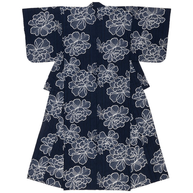 浴衣 レディース ネイビー 紺系 雨縞 牡丹 ボタン 夏祭り 花火大会 女性用 仕立て上がり【Sサイズ】【フリーサイズ】【送料無料】