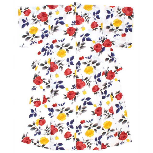浴衣 レディース ホワイト 白 カラフル 薔薇 バラ 花 フラワー モダン 変わり織り 夏祭り 花火大会 女性用 仕立て上がり 【Sサイズ】 【フリーサイズ】【送料無料】の通販は 9,900円