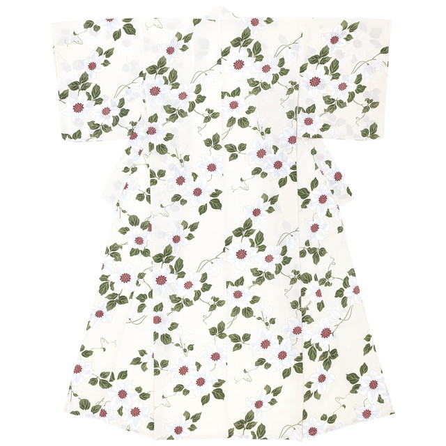 浴衣 レディース ホワイト 白 グリーン 緑 クレマチス モダン 変わり織り 夏祭り 花火大会 女性用 仕立て上がり 【Sサイズ】【フリーサイズ】【送料無料】の通販は 9,900円